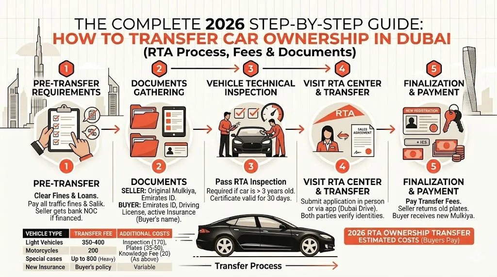 How to Transfer Car Ownership in Dubai 2026: RTA Process, Fees & Documents