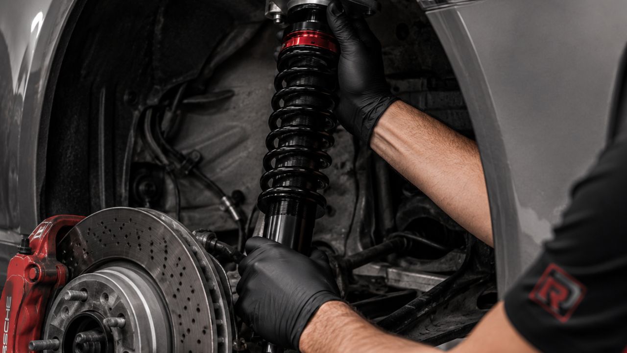 Worn shock absorber removed from a car during a suspension inspection in the UAE