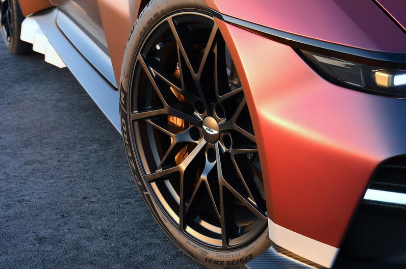 Side profile of the Aston Martin Valen showing the F1-inspired side vortex generators and reworked S-curve bodyline